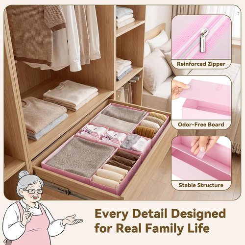 Granny Says Drawer Organizer Bins - 12 Pack Dresser Storage Dividers for Nursery & Closet - Pink