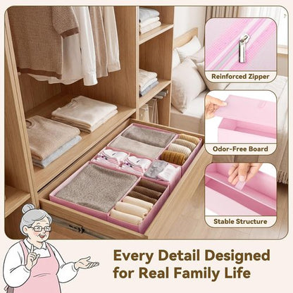 Granny Says Drawer Organizer Bins - 12 Pack Dresser Storage Dividers for Nursery & Closet - Pink