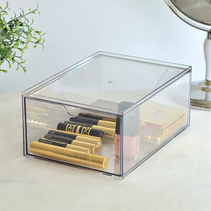 Youngever 2 Pack Stackable Plastic Organiser Drawers, Clear Cosmetic Organizers, Makeup Organiser Drawers