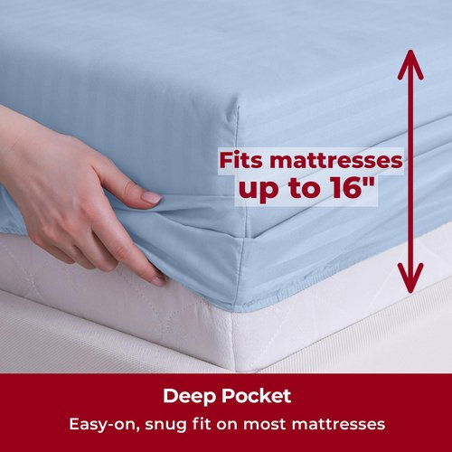 Mellanni Twin Sheets Set - 3 PC Iconic Collection Bedding - Hotel Luxury, Extra Soft, Cooling Bed Sheets - Wrinkle, Fade, Stain Resistant (Twin, Striped Light Blue)