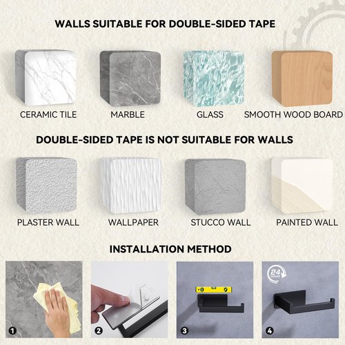 LANC Self-Adhesive Toilet Paper Holder, Matte Black Toilet Tissue Holder Wall Mounted for Bathroom Kitchen, Stick On Paper Roll Holder with No Drilling Rustproof Stainless Steel, A8307MB