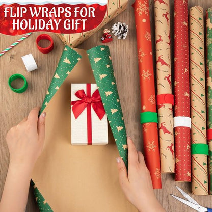 LBSXQGS Holiday Wrapping Paper Holder - 24Pcs Red, White & Green Storage Solution for Christmas Gifts
