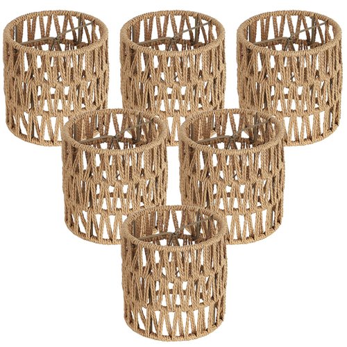 Chandelier Shades Set of 6, Small Rattan Lamp Shades Clip on Bulb, 5.1 x 5.1in Boho Lamp Shades Replacement, Mini Cylinder Woven Lampshade, Clip on Lamp Shade for Floor Lamp Pendant Light Wall Sconces
