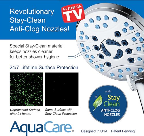 AquaCare High Pressure Handheld Shower Head - 8 Modes, Anti-Clog Nozzles & 6 ft Stainless Steel Hose
