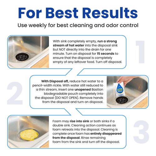 Bastion Garbage Disposal Cleaner and Deodorizer - 24-Count (1-Year Supply) Foaming Lemon Scented Kitchen Sink Freshener Pods & Drain Odor Eliminator Disposer Care