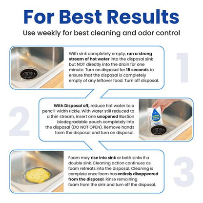 Bastion Garbage Disposal Cleaner and Deodorizer - 24-Count (1-Year Supply) Foaming Lemon Scented Kitchen Sink Freshener Pods & Drain Odor Eliminator Disposer Care