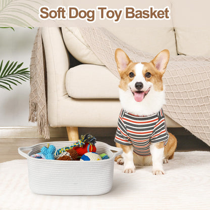 WILLITAT Cute White Woven Basket, Empty Gift Basket for Christmas, Thanksgiving, Easter, Birthday, Cotton Rope Storage Bin with Handle for Gifts, Toy, Blanket, Cat Dog Toy Box, Baby Nursery Organizer