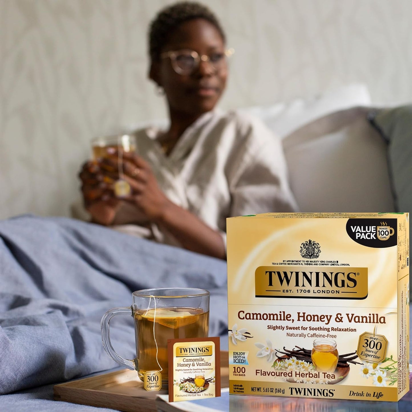 Twinings Herbal Tea - Camomile, Honey & Vanilla, Naturally Caffeine-Free, 100 Individually Wrapped Bags