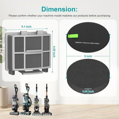 Bissell Pet Hair Eraser Filters - 2 Filters & 4 Foam Inserts for SurfaceSense Lift-Off Vacuums