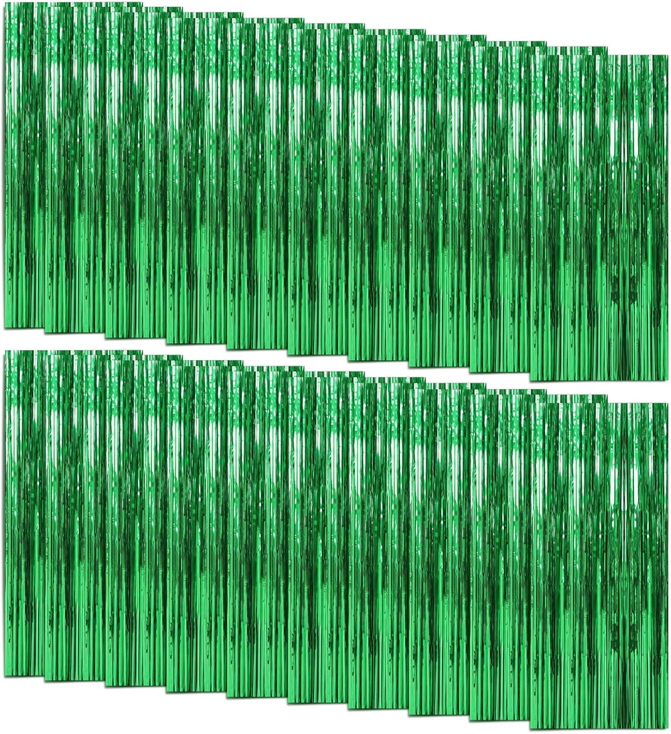 20 Pack Green Metallic Tinsel Foil Fringe Curtains - Perfect Backdrop for Parties & Celebrations