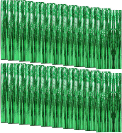 20 Pack Green Metallic Tinsel Foil Fringe Curtains - Perfect Backdrop for Parties & Celebrations