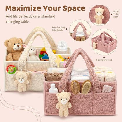 Shinylin Diaper Caddy Organizer - 2 Pack Nursery Storage Bins with Handle | Powder Pink & Ivory