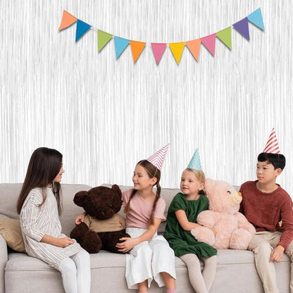 2 Pack Tinsel Backdrop - Metallic Foil Fringe Curtains for Parties | 3.28 x 7.05 Feet White Decor