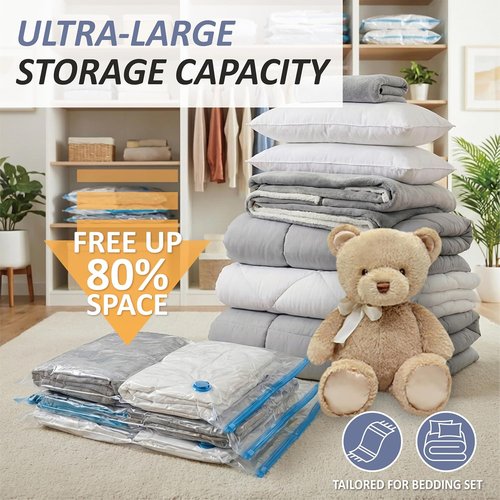 Cozy Essential Vacuum Storage Bags - 80% Compression Space Saver for Clothes & Bedding | 4 XXL Jumbo Bags