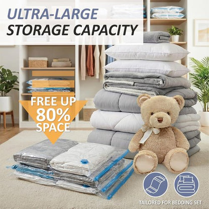 Cozy Essential Vacuum Storage Bags - 80% Compression Space Saver for Clothes & Bedding | 4 XXL Jumbo Bags