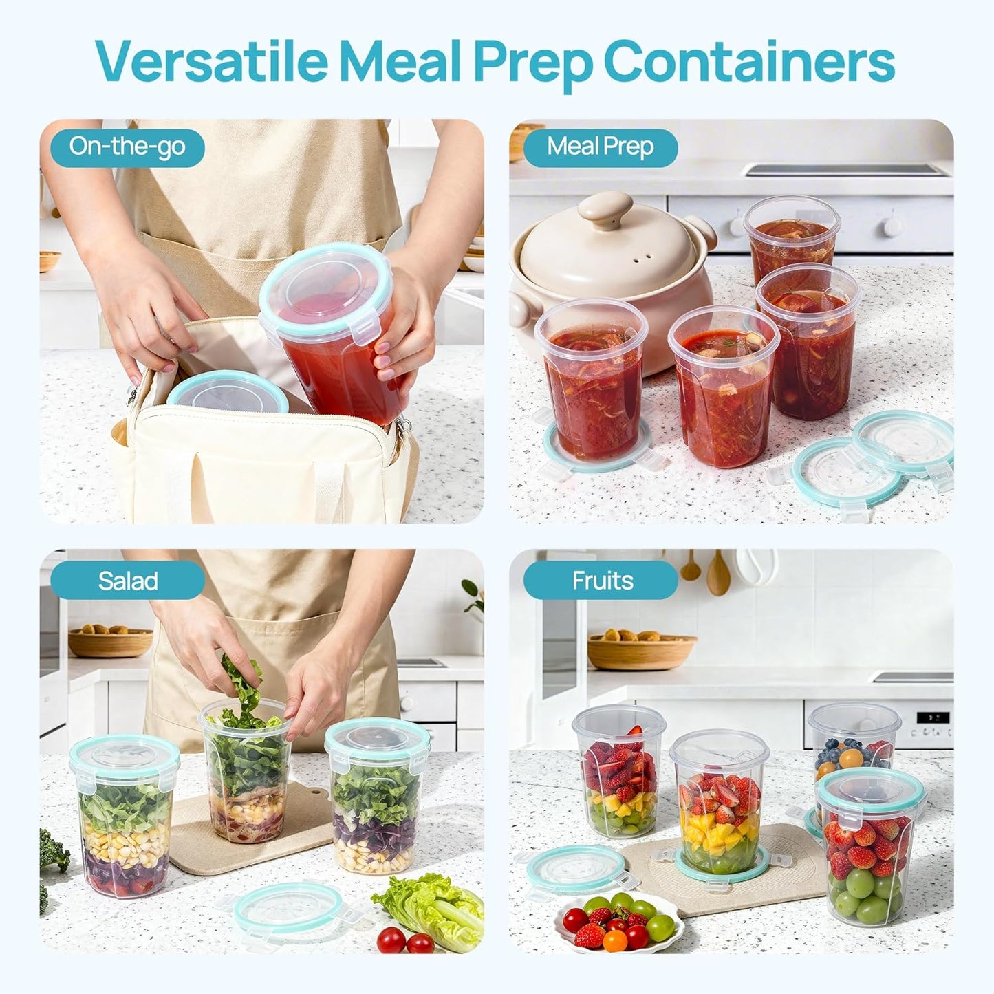 Vtopmart 32oz Freezer Storage Containers - Airtight Meal Prep Containers | 6-Pack, Reusable, Microwave Safe