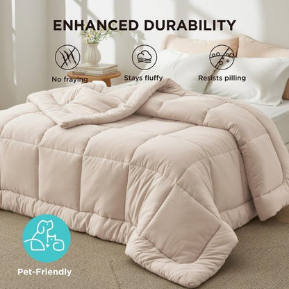 Bedsure Comforter Duvet Insert - Quilted Comforters Queen Size, All Season Duvet, GentleSoft Down Alternative Bedding Blanket, with 8 Tabs, Gifts for Women/Men, Beige, Queen 88 x 88 Inches