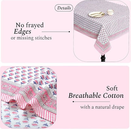 CPG Tablecloth - 100% Cotton Square Table Cover | 60x60 Inch Indian Block Print - Pink Sapphire