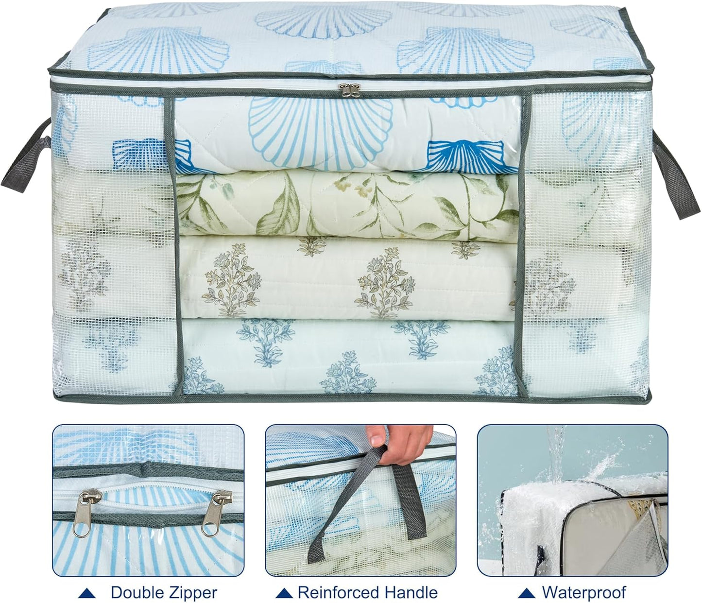 MKOKYD 80L Clear Storage Bag - Foldable Organizer for Clothes, Blankets & Comforters | Sturdy Handles & Zippers