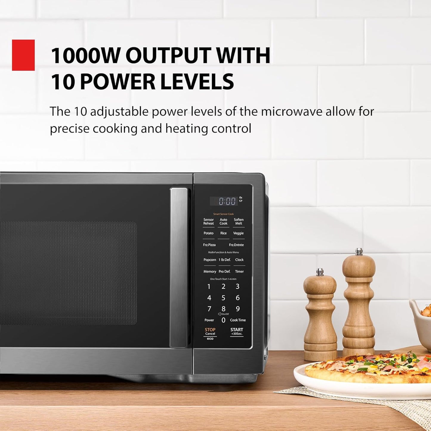 TOSHIBA Countertop Microwave Oven - Smart Sensor, 13 Auto Menus, 1.2 Cu Ft, 1000W | Black Stainless Steel
