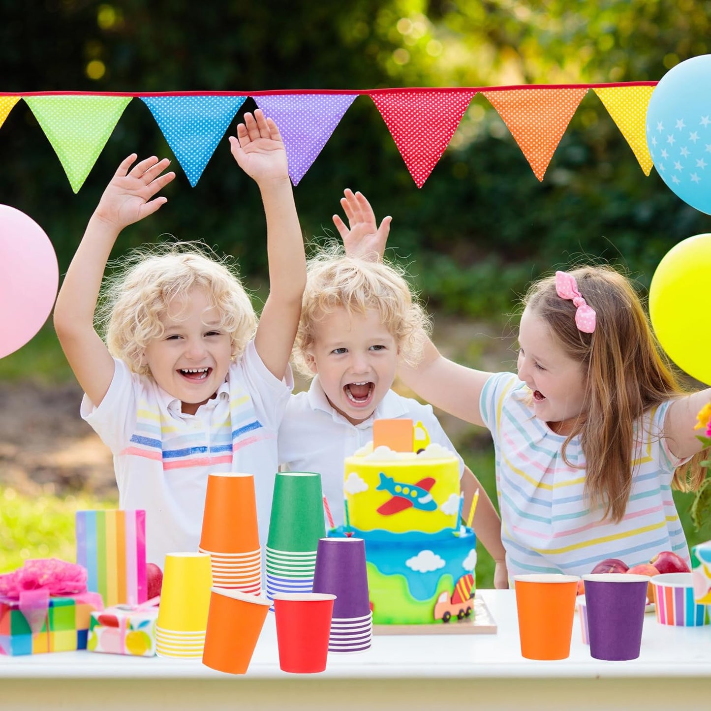 Rainbow | 9 Oz Disposable Paper Cups - 120-Pack Colorful Party Cups for Birthdays & Events