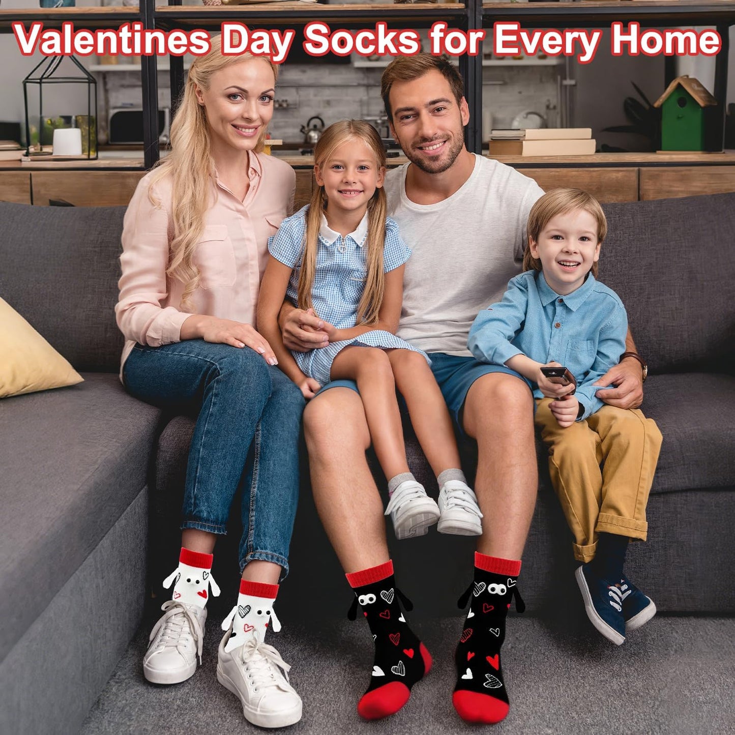 Skiennix Funny Valentine's Day Magnetic Socks - 2 Pairs of Heart Hand Holding Design for Couples & Friends