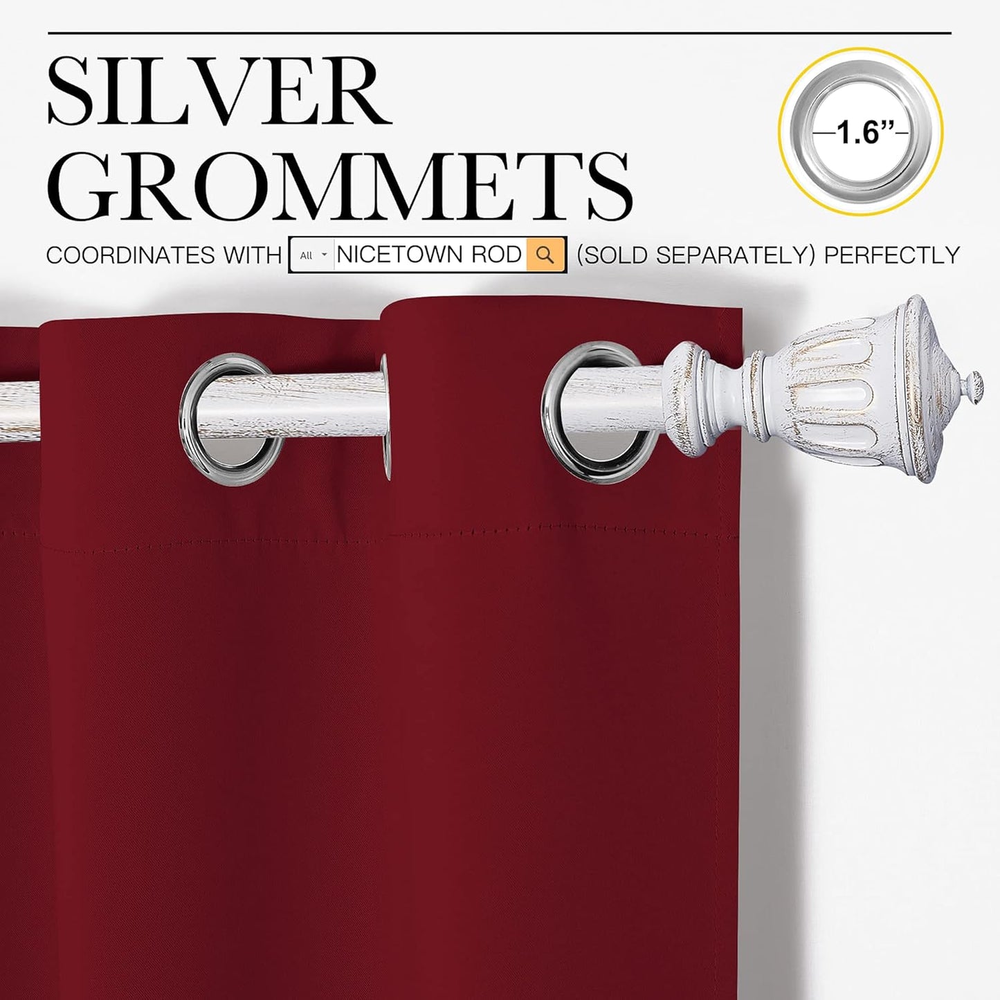 NICETOWN Burgundy Red Blackout Curtains - Thermal Insulated Grommet Draperies, 55" x 90" for Holiday Decor