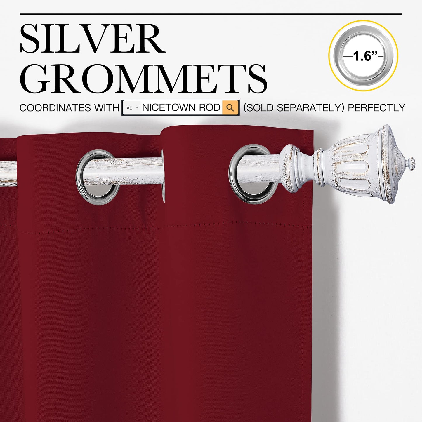 NICETOWN Burgundy Red Blackout Draperies Curtains - Pair of Grommet Top Thermal Insulated Blackout Decorative Curtains for Thanksgiving Day & Christmas Decor(55 inches Wide by 90 inches Long)