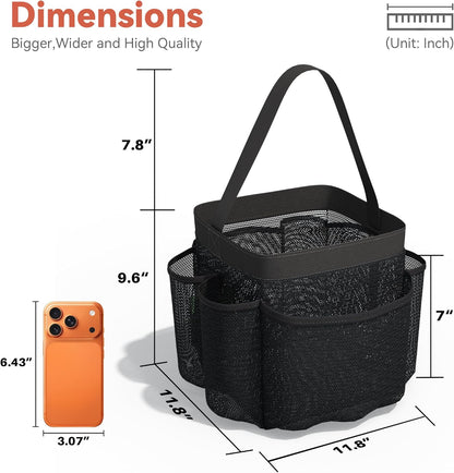 YASONIC Mesh Shower Caddy - Portable 8-Pocket Hanging Organizer for College Dorm Essentials | Black