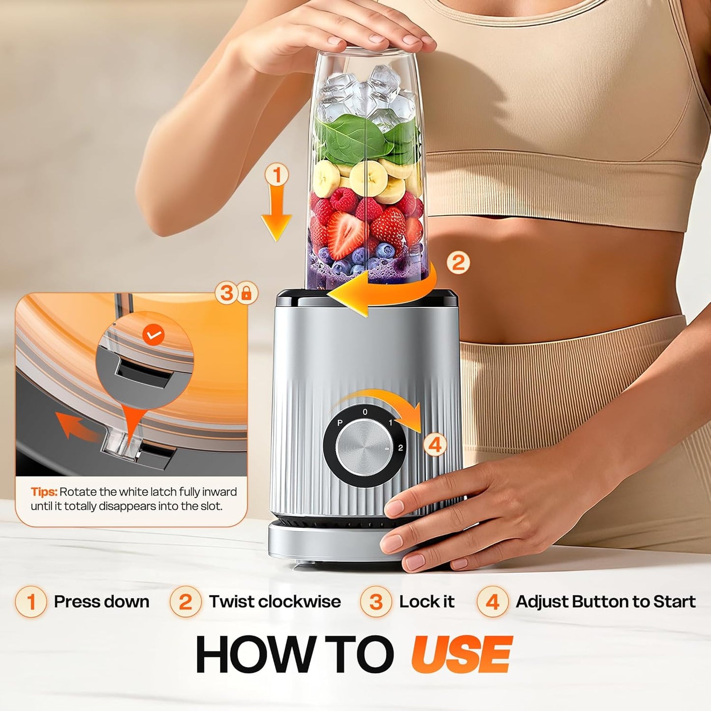 Skiennix Portable Personal Blender - Smoothie Maker with 2 x 24oz Cups & Extra Lid for Juices & Baby Food