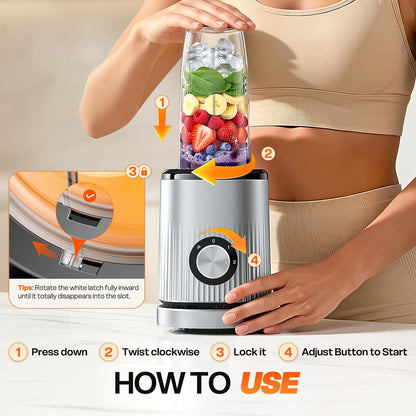 Skiennix Portable Personal Blender - Smoothie Maker with 2 x 24oz Cups & Extra Lid for Juices & Baby Food