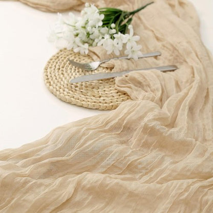 DOLOPL Beige Cheesecloth Table Runner - 13.3ft Rustic Sheer Gauze for Weddings & Parties | 160-Inch Long