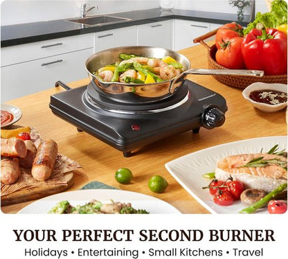Elite Gourmet Electric Burner - 1000W Cast Iron Hot Plate with 7 Heat Settings | Portable Cooktop for RVs, Dorms & Small Kitchens