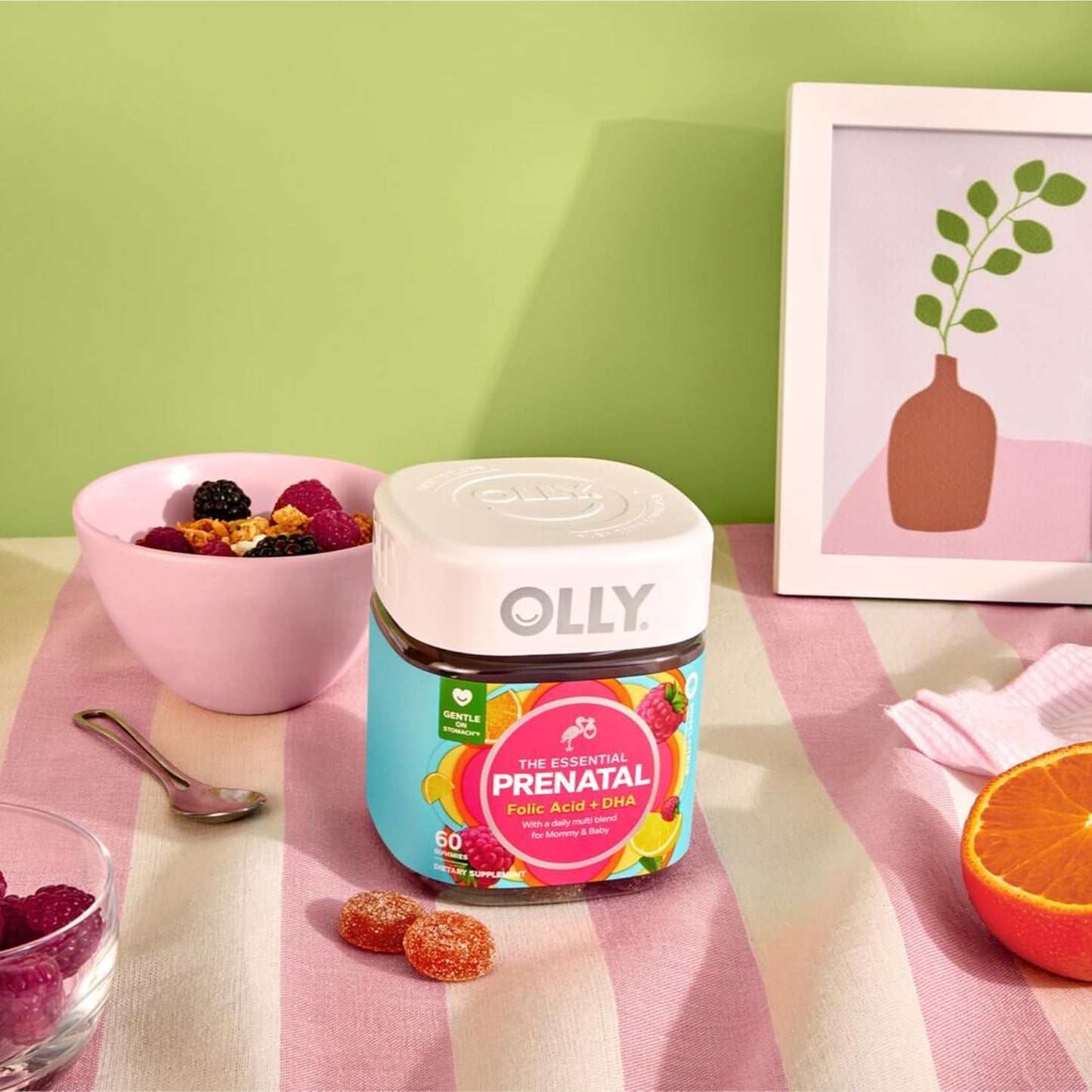 OLLY Prenatal Multivitamin Gummies - Daily Multi Blend for Mommy & Baby, Folic Acid & Omega 3 DHA, 60 Count