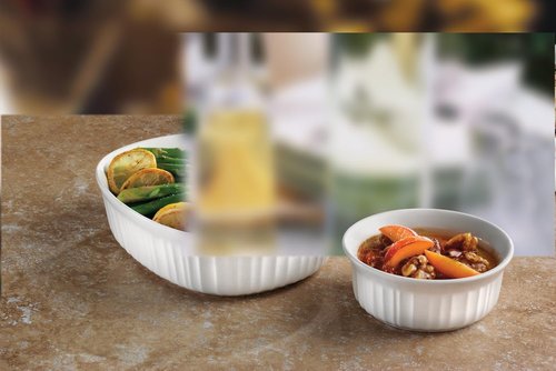 CorningWare Round French White Casserole Dishes - Set of 2 with Plastic Lids, 16oz Each