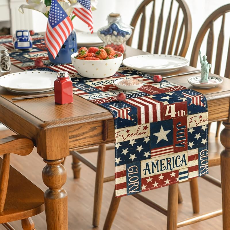 Stars Stripes American Flag Table Runner 13x90in - 210 GSM, Blue/Red variation