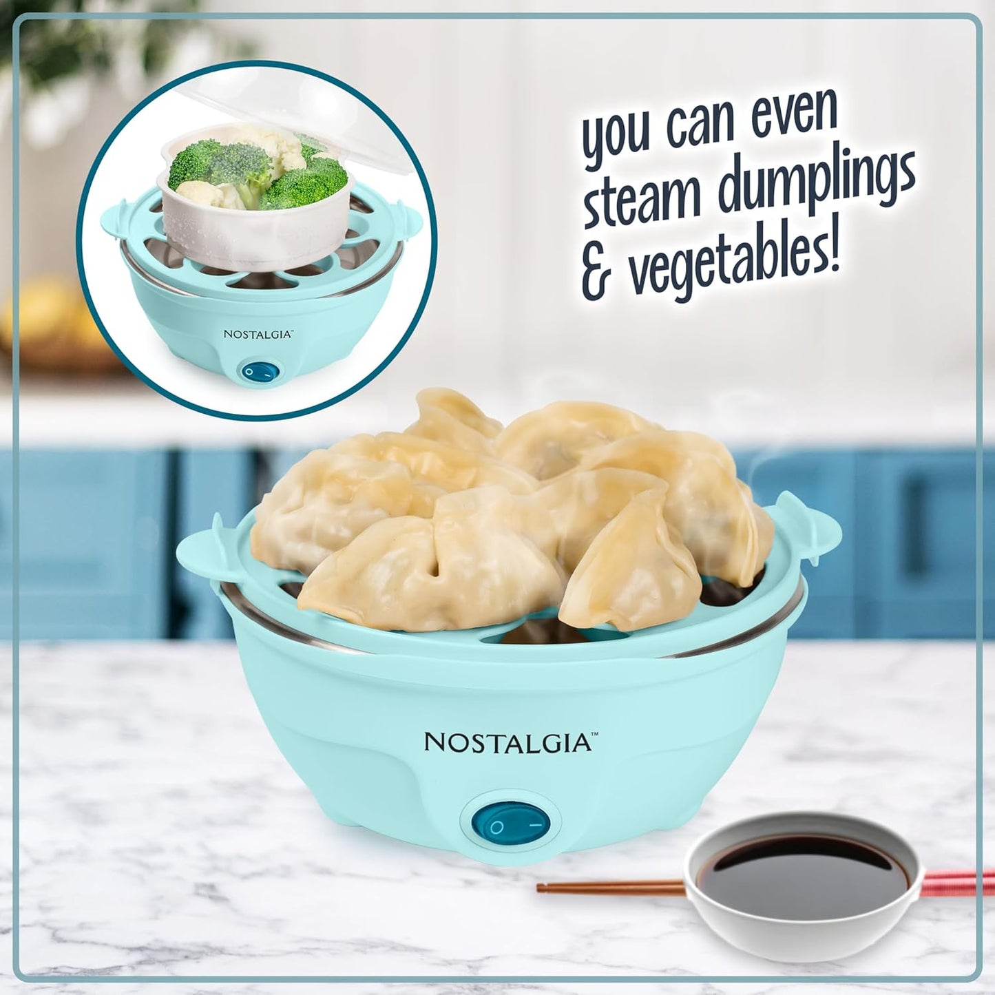 Nostalgia Retro Egg Cooker - Large Capacity for Hard-Boiled, Poached, and Scrambled Eggs | Aqua Finish