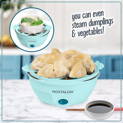 Nostalgia Retro Egg Cooker - Large Capacity for Hard-Boiled, Poached, and Scrambled Eggs | Aqua Finish