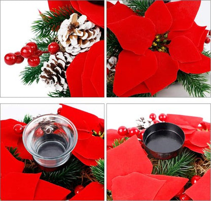 FORUP Christmas Centerpiece - Elegant Poinsettia Tabletop Decor with 3 Candle Holders for Home Parties