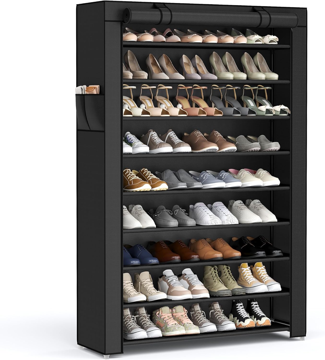 SONGMICS 10-Tier Shoe Rack - Dustproof Shoe Storage Cabinet for 40-50 Pairs | Free-Standing Organizer in Black