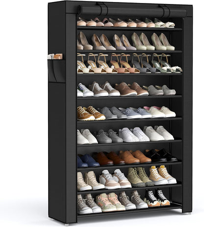 SONGMICS 10-Tier Shoe Rack - Dustproof Shoe Storage Cabinet for 40-50 Pairs | Free-Standing Organizer in Black
