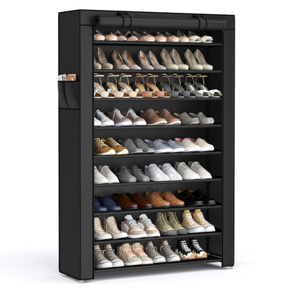 SONGMICS 10-Tier Shoe Rack, Shoe Storage Cabinet with Dustproof Cover, Free-Standing Shoe Storage Organizer for Closet, Entryway, Hold 40-50 Pairs of Shoes, for Sneakers, High Heels, Black URXJ36HV1