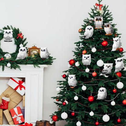 Sratte Christmas Owl Ornament - Cute Furry Hanging Decorations for Tree | 12 Pcs White Set
