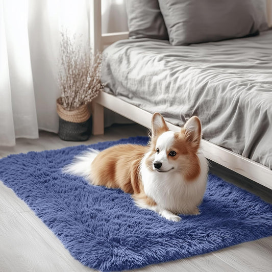 OLANLY Small Bedside Rug - Soft, Machine Washable Shaggy Throw Rug for Bedroom | Denim Blue