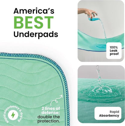 IMPROVIA® Washable Underpads - Heavy Absorbency Reusable Incontinence Pads | 34" x 52" (Pack of 4) - Waterproof Protection for Beds, Couches, and Floors