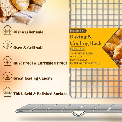 Skiennix Cooling Racks - Heavy Duty Stainless Steel Wire Racks for Baking & Grilling | 10" x 15" - Oven & Dishwasher Safe