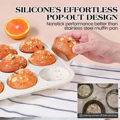 Skiennix Silicone Baking Pans Set - 8 Pcs Nonstick Bakeware with Metal Reinforced Frame | Cream Color