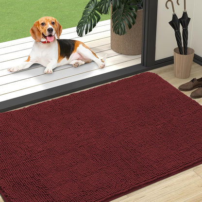 OLANLY Dog Door Mat - Absorbent Non-Slip Washable Doormat for Muddy Paws | 47x32, Quick Dry Chenille, Caramel Russet