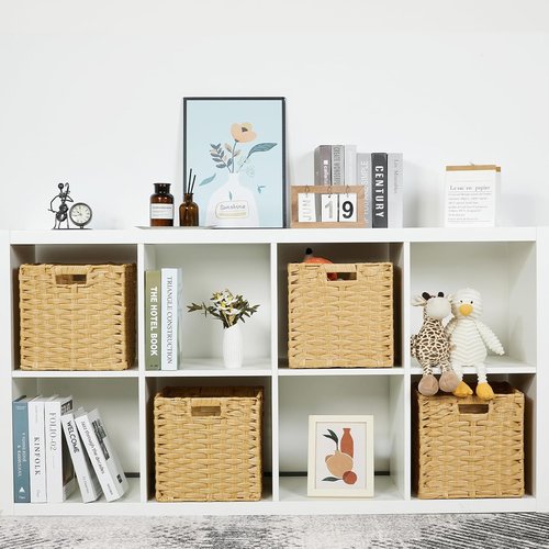 DULLEMELO Wicker Storage Cube Set - 11-Inch Natural Baskets with Handles for Easy Organization | Set of 4