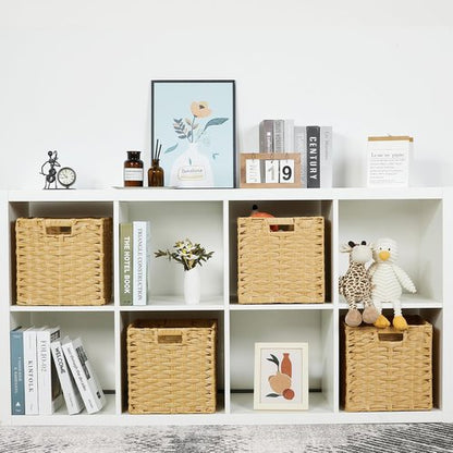 DULLEMELO Wicker Storage Cube Set - 11-Inch Natural Baskets with Handles for Easy Organization | Set of 4